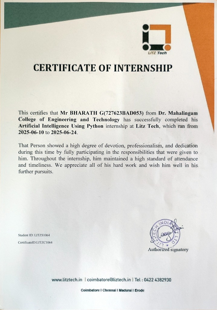 Litz Tech Internship Certificate